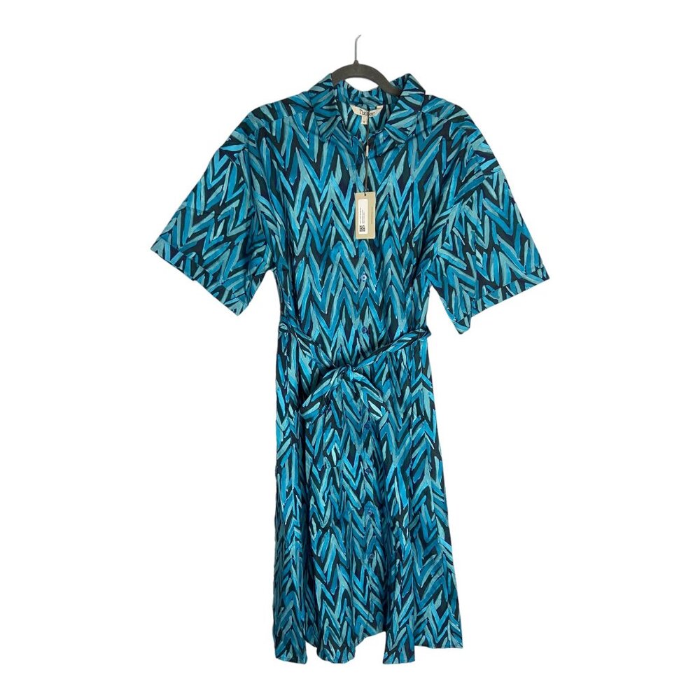 NWT Tucker Midi Shirt Dress Small NYC Safari Button-up Blue Chevron-sz Large